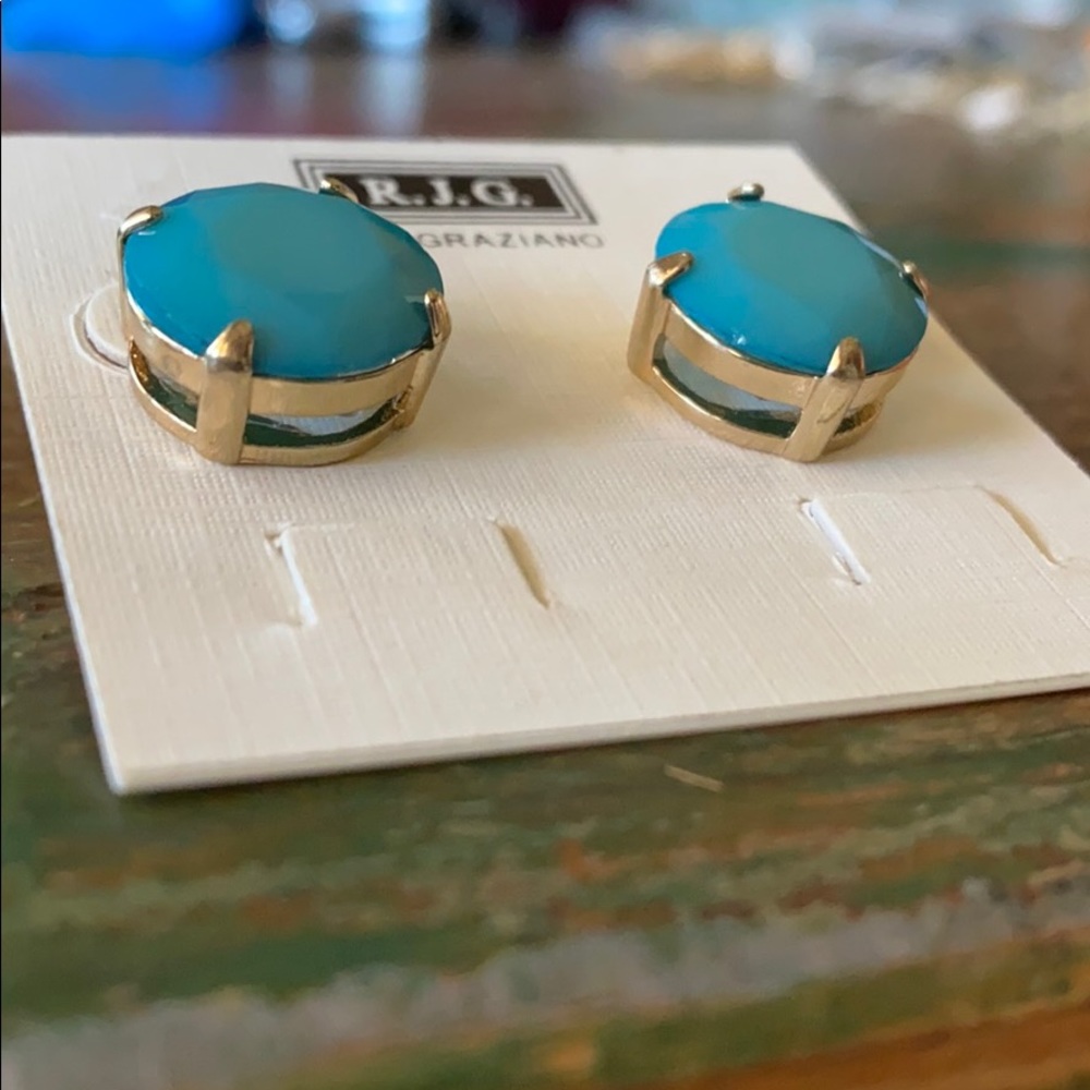 NEVER WORN. Large teal studs. - Picture 2 of 3